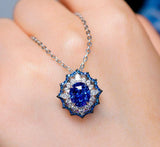 3.57ct Blue Sapphire & Halo Diamonds Ballerina Ring - 18K White Gold