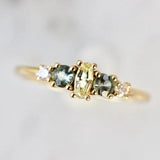 Yellow & Teal Sapphire Horizontal Stone Ring in 18K Yellow Gold
