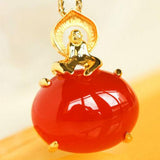 Buddha-Inspired Red Agate Necklace in 18K Yellow Gold