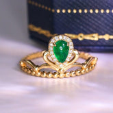 Cabochon Emerald & Diamond Crown Ring in 18K Yellow Gold