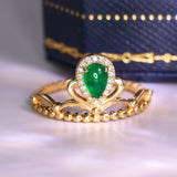 Cabochon Emerald & Diamond Crown Ring in 18K Yellow Gold