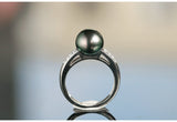 Tahitian Pearl 10mm & Diamond Ring in 18K White Gold