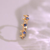 Cluster Blue Sapphire 18K Gold Stackable Ring with Diamonds