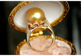 11mm Golden South Sea Pearl & Diamond Ring in 18K Yellow Gold