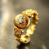 Italian Crafted Egyptian Ring with White Diamonds in 18K Yellow Gold