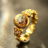Italian Crafted Egyptian Ring with White Diamonds in 18K Yellow Gold