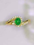 Cabochon Emerald & Diamond Bypass Ring in 18K Yellow Gold