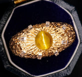 Melted Gold Design Chrysoberyl Cat Eye Stone Ring in 18K Yellow Gold