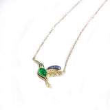 Hummingbird Emerald 18K Gold Necklace with Blue Sapphire