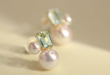 Aquamarine & Akoya Pearl Earrings - 18K Yellow Gold