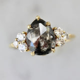 2.05ct Salt and Pepper Diamond Pear Rose Cut Ring - 18K Gold