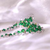 Full Emerald Cabochon & Diamond 18K White Gold Earrings