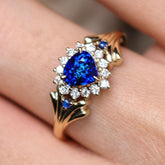 Trillion Blue Sapphire 18K Gold Vintage Ring with Diamonds