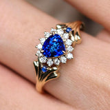 Trillion Blue Sapphire 18K Gold Vintage Ring with Diamonds
