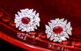 Red Ruby & Diamond Engagement Earrings in 18K White Gold