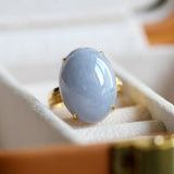 20x15mm Purple Jade Cabochon Cut & Diamond Pave Ring in 18K Yellow Gold