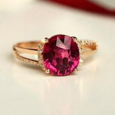 2.93ct Rubellite Oval Cut Ring with Diamond in 18K Yellow Gold