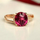 2.93ct Rubellite Oval Cut Ring with Diamond in 18K Yellow Gold