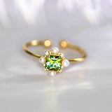 Peridot Asscher Cut & Seawater Pearl, White Diamond Handmade 18K Yellow Gold Olivine Ring, Open Ring, Anniversary Gift Idea