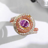 Padparadscha Purple Sapphire 18K Gold Double Halo Ring