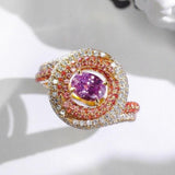 Padparadscha Purple Sapphire 18K Gold Double Halo Ring