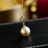 11mm Golden South Sea Pearl Pendant with Diamonds in 18K Gold