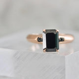 2.5ct Emerald Cut Black Diamond Solitaire Ring - 18K Rose Gold
