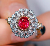 Pigeon Blood Ruby Cluster Diamonds Ring in 18K White Gold