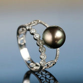 Tahitian Pearl 9mm & Diamond Ring in 18K White Gold