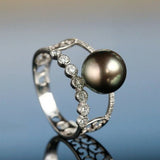 Tahitian Pearl 9mm & Diamond Ring in 18K White Gold