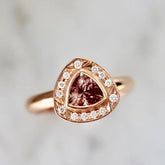 Trillion Cut Peach Sapphire Diamonds 14K Rose Gold Ring