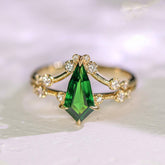 Tsavorite Kite Cut & Diamond Ring in 18K Yellow Gold