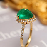Cabochon Emerald & Halo Diamond Ring in 18K Yellow Gold