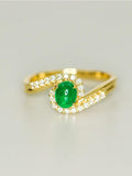 Cabochon Emerald & Diamond Bypass Ring in 18K Yellow Gold
