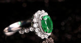 1ct Ovel Cut Emerald & Diamond Ring - 18K White Gold