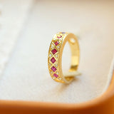 Seven Square-Cut Ruby Ring in 18K Yellow Gold