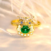 Night Owl Design Emerald Ring in 18K Yellow Gold