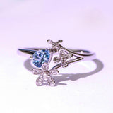 Aquamarine Flower Ring with Diamonds - 18K White Gold