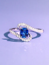 Blue Sapphire Bypass Diamonds Ring in 18K White Gold