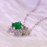 Emerald with White Diamond Necklace in 18K White Gold