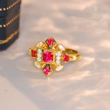 Jedi Spinel & Diamonds Symbol Art Deco Ring in 18K Yellow Gold