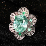 4.36ct Paraiba Oval Cut & Full Diamond Pave Ring in 18K White Gold