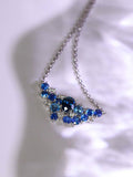Blue Sapphire & Diamond Cluster Necklace in 18K White Gold