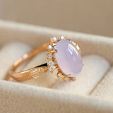 Purple Jade Oval Shape & Cluster Diamond Ring in 18K Yellow Gold
