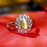 1.3ct Chrysoberyl Cat's Eye Gemstone Diamond Ring in 18K White Gold