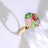 Cluster Colorful Sapphire 18K Yellow Gold Ring