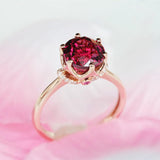 7mm Peach Red Garnet Round & Diamond Ring in 18K Yellow Gold