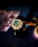 1.1ct Green Sapphire Cluster Set 18K Yellow Ring