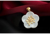 Plum Blossom Nephrite Jade Flower Shape Pendant - 18K Yellow Gold