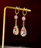 Pink Morganite Teardrop Hoop Earrings in 18K Yellow Gold